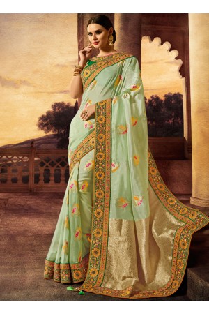 Pista green silk wedding wear saree