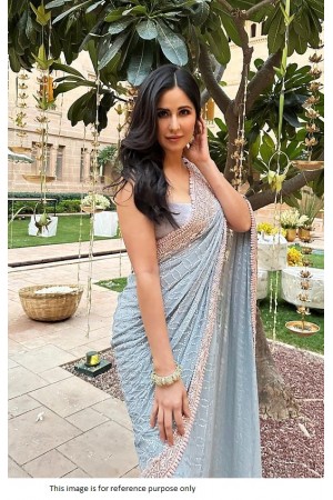 Bollywood Katrina Kaif Inspired Ice Blue georgette saree