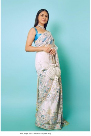 Bollywood Model Mrunal Thakur Inspired white designer saree