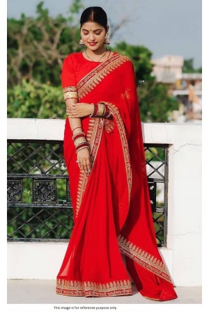 Bollywood Model Red color pooja wear saree