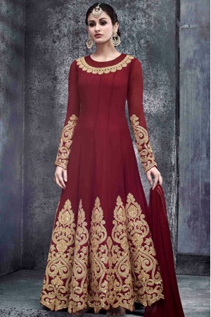 Maroon color georgette party wear anarkali kameez