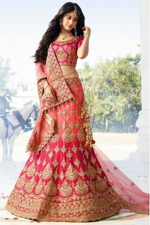 Pink color silk wedding lehenga choli