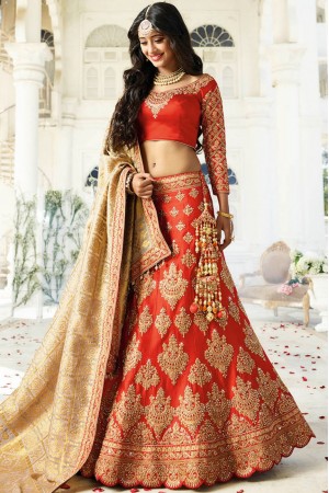 Red color silk wedding lehenga choli