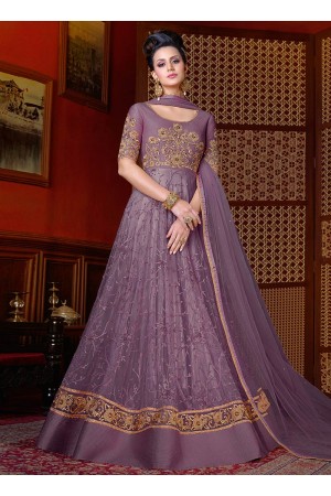 Lavender color net wedding anarkali