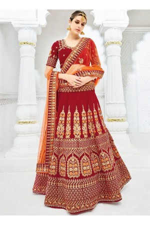 Maroon color silk wedding lehenga choli 1305