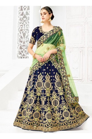 Navy blue silk wedding lehenga choli 1307