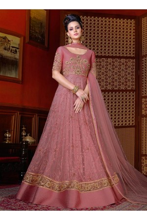 Onion pink color net wedding anarkali