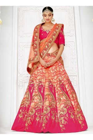 Peach pink silk wedding lehenga choli 1309