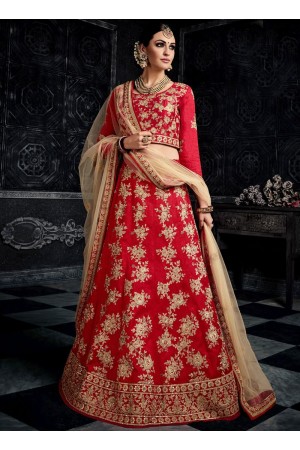 Red color australian silk wedding lehenga choli 3003