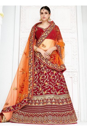 Red color silk wedding lehenga choli 1302