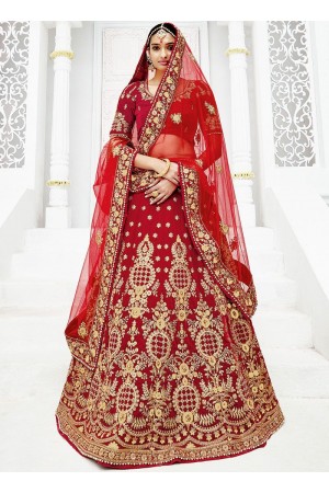 Red silk wedding lehenga choli 1308