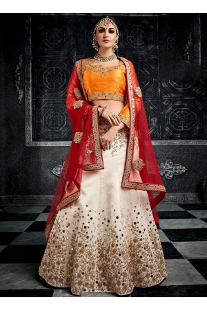 White color australian silk wedding lehenga choli 3004