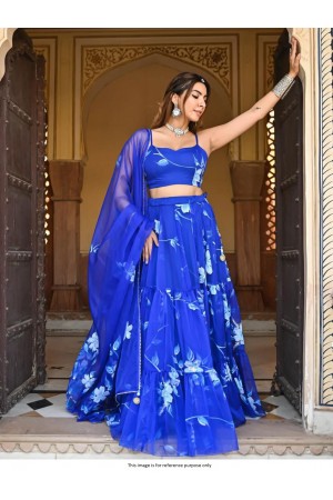 Bollywood Model Floral Ruffle Blue color lehenga