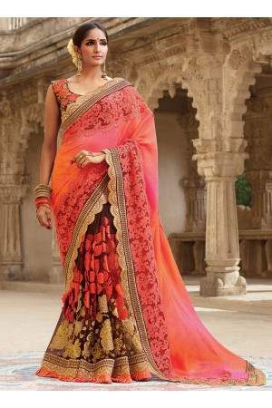 Party wear Brown and pink half n half saree 1955