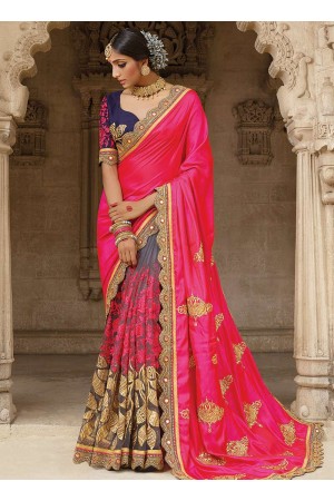 Party wear grey n pink half n half saree 1958