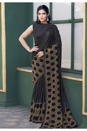 Black velvet saree with blouse ACZ5108