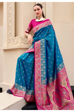 Blue banarasi silk saree with blouse 860006