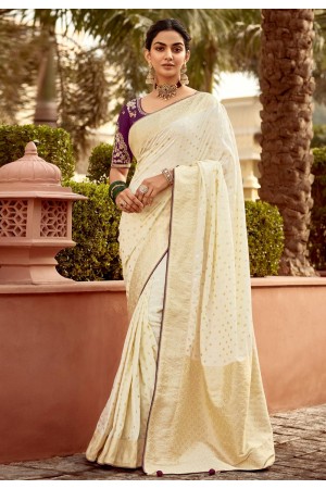 Cream silk saree with blouse 1509