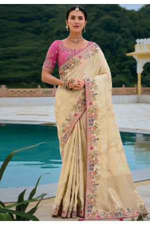 Cream silk saree with blouse 7302