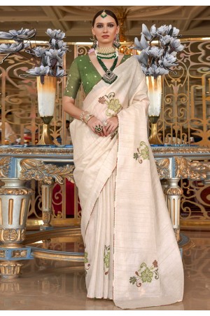 Cream tussar saree with blouse 306