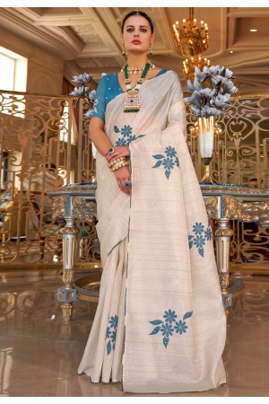 Cream tussar saree with blouse 309