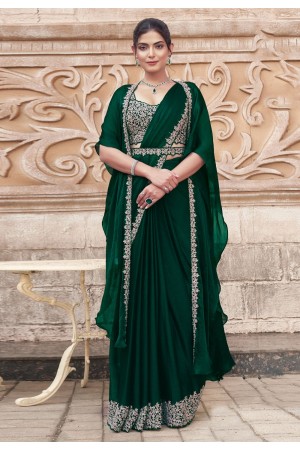 Green shimmer chiffon designer saree 25309