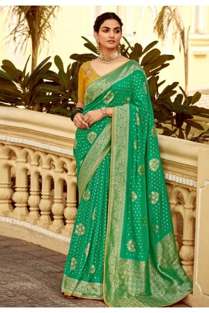 Green silk saree with blouse 1503