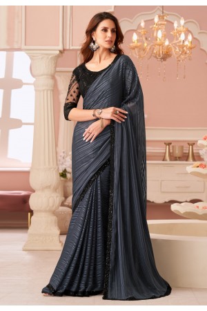 Grey georgette saree with blouse 8005