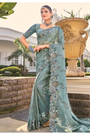Grey organza saree with blouse 7803