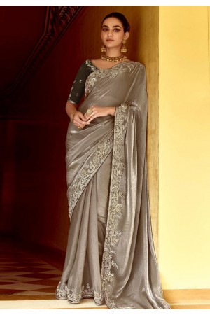 Grey tissue saree with blouse 5404