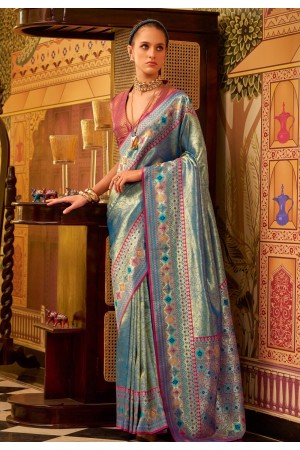 Grey tissue silk saree with blouse 233