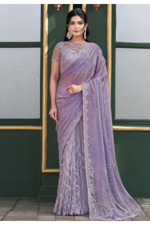 Lavender net saree with blouse ACZ5112