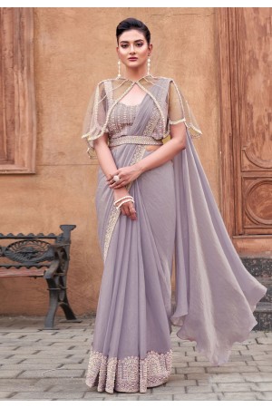 Lavender satin silk designer saree 25315