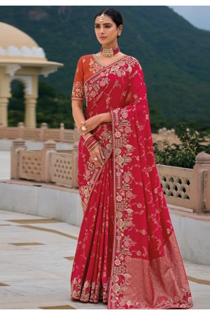 Magenta silk saree with blouse 7309