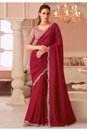 Maroon georgette saree with blouse 8001