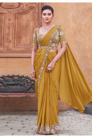 Mustard crepe saree with blouse 25310