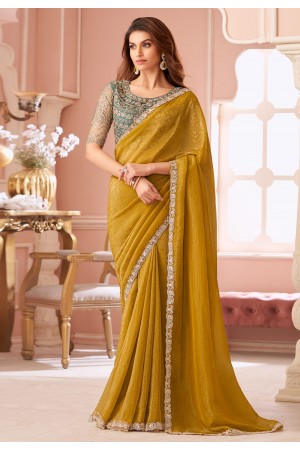 Mustard georgette saree with blouse 8002
