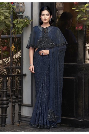 Navy blue net designer saree ACZ5110