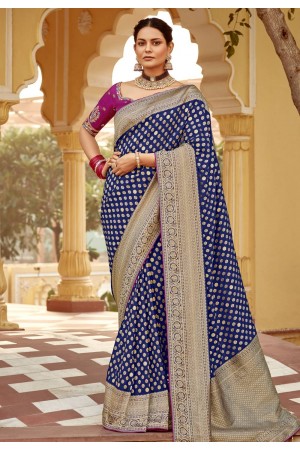 Navy blue silk saree with blouse 1508