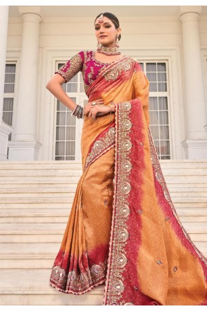 Peach crepe jacquard saree with blouse 7807