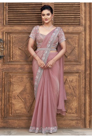 Peach satin silk saree with blouse 25317