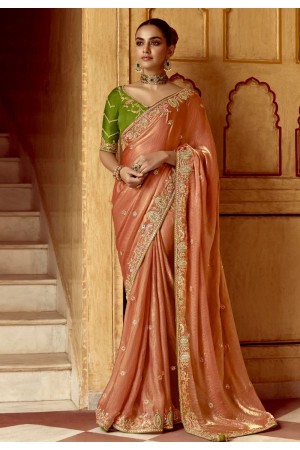 Peach tissue saree with blouse 5402
