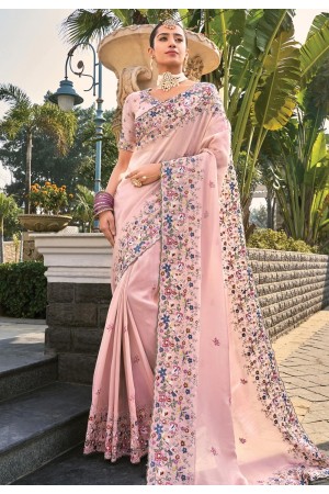 Pink banarasi saree with blouse 7808