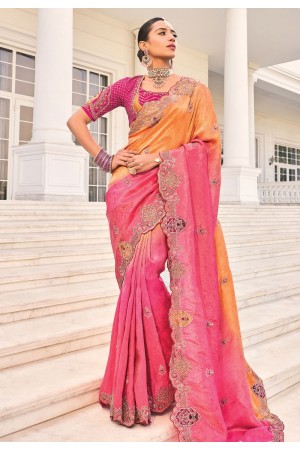 Pink crepe jacquard half n half saree 7804