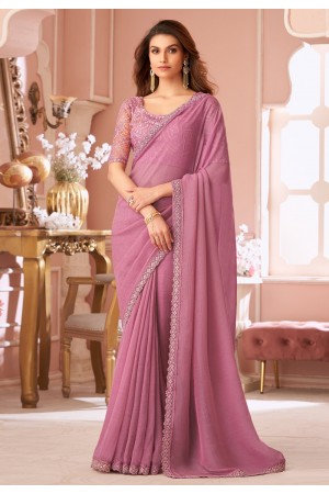 Pink georgette saree with blouse 8006