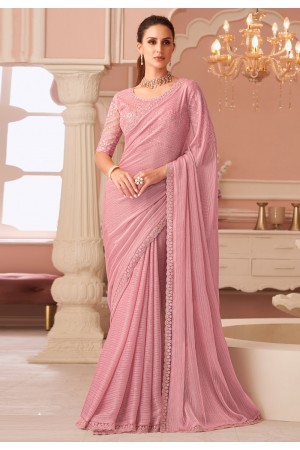 Pink georgette saree with blouse 8011