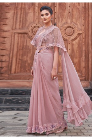 Pink satin silk designer saree 25319