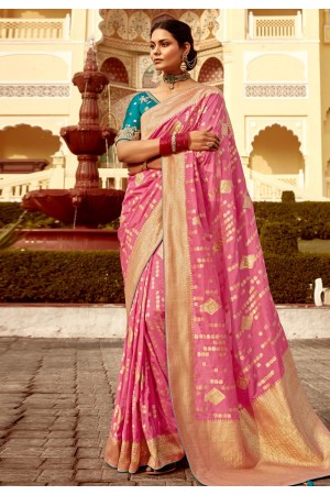 Pink silk saree with blouse 1505