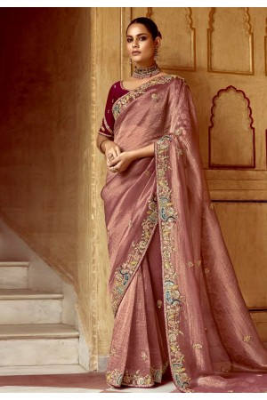 Pink tissue saree with blouse 5408