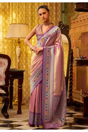 Pink tissue silk saree with blouse 234